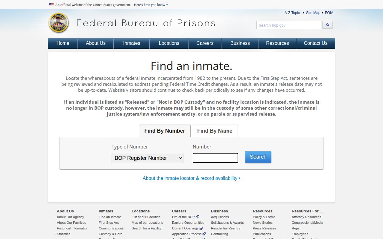 Federal custody search form for people whose Tennessee arrest may lead to federal custody