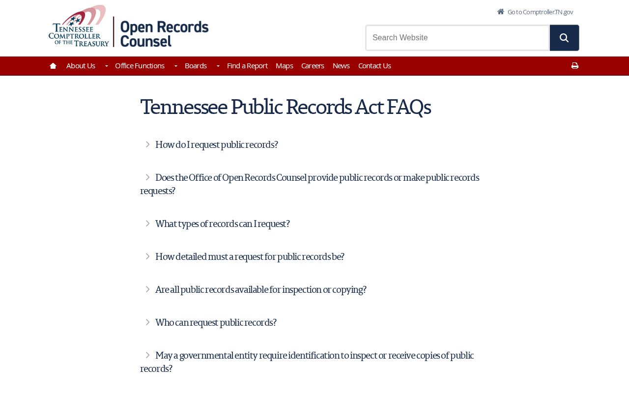 Tennessee arrest record request rules on the Comptroller's public records page